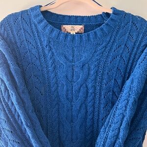 Pink Rose chenille cable knit sweater in royal blue. Size M